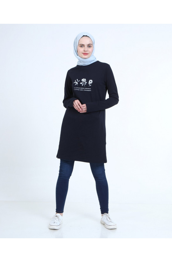 BASKILI BASİC TUNİK 6027 LACİVERT